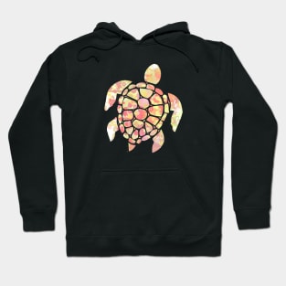 Sea Turtle Design in Yellow and Coral Paint Drops Pattern Hoodie